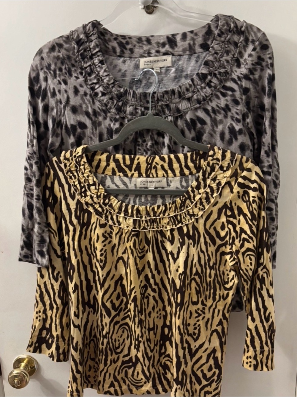 Bundle of Two Jones New York Women’s Animal Print Ruffle-Neck Tops